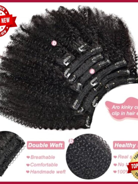 Afro Kinky Curly Clip In Human Hair Extensions 8 Piece Set 22 Inch main image 4